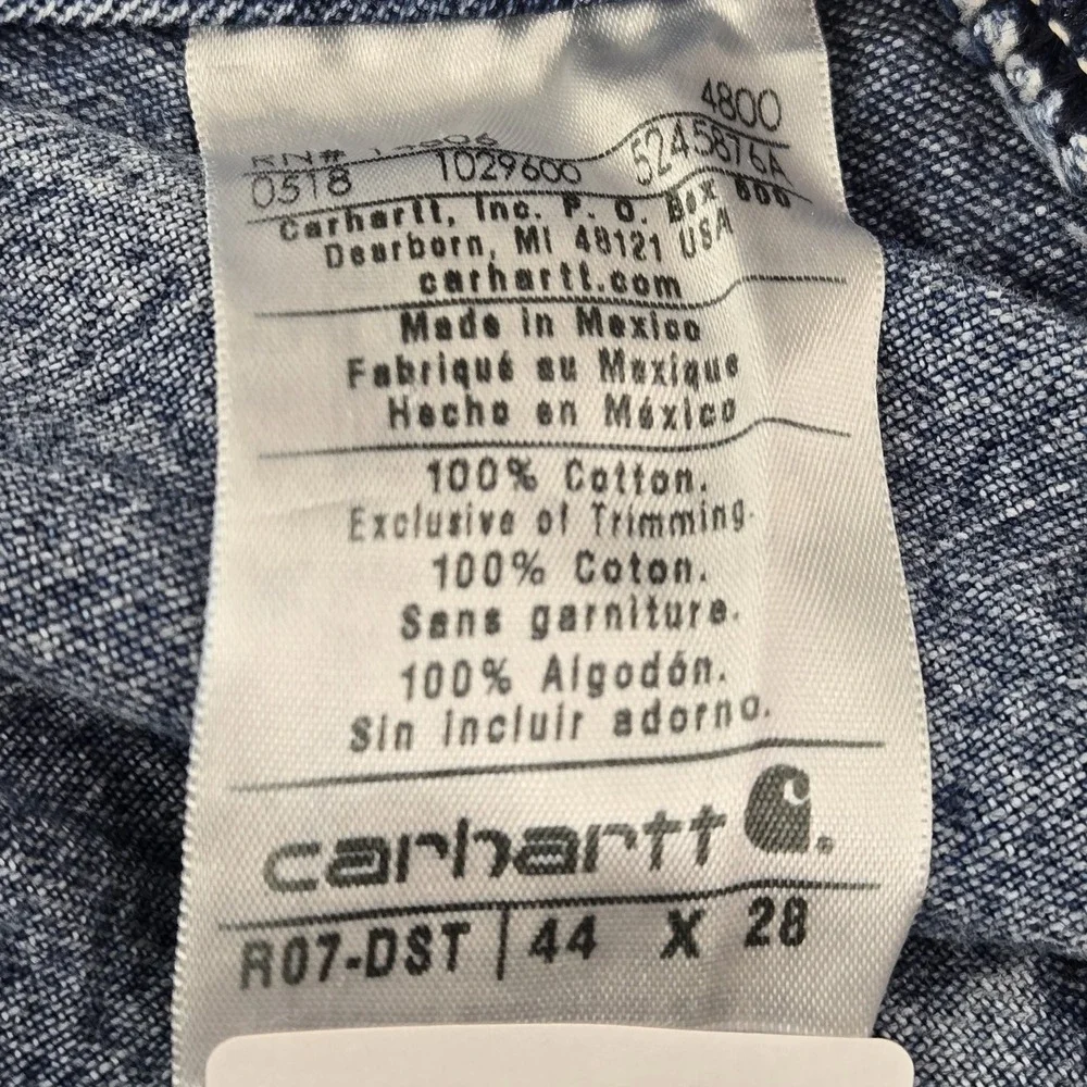 Carhartt Men Overalls 44X28 Blue Denim R07-DST Work Carpenter Y2K READ